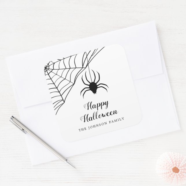 Adesivo Quadrado Feliz Dia das Bruxas de Aranha Negra (Envelope)