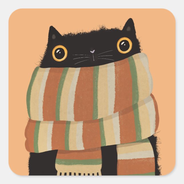 Adesivo Quadrado Feliz Dia das Bruxas de Gato Negro (Frente)