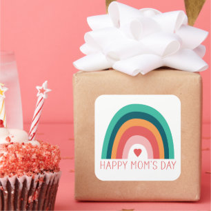 Adesivo Quadrado Feliz Dia das Mães Coração Arco-íris Cores Moderna