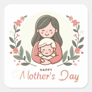 Adesivo Quadrado Feliz Dia das Mães - Embrulho Floral de uma Mamãe