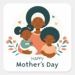 Adesivo Quadrado Feliz Dia das Mães - O Abraço Carinhoso de uma Mãe