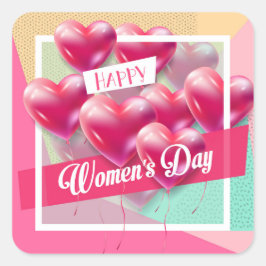 Adesivo Quadrado Feliz dia das mulheres! Feriado Internacional de 8