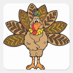 Adesivo Quadrado Feliz Dia de Ação de Graças, Brown Turkey