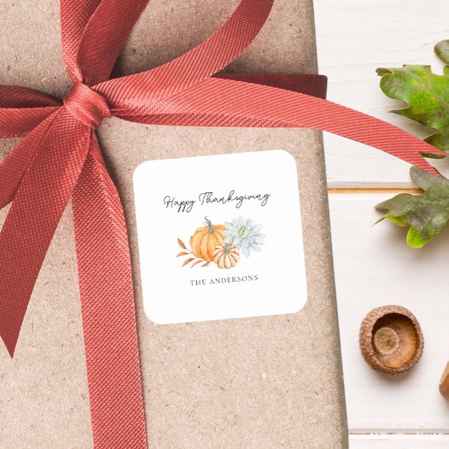 Adesivo Quadrado Feliz Dia de Ação de Graças Pumpkin Queda (Criador carregado)