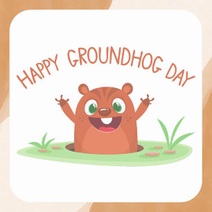 Adesivo Quadrado Feliz Dia de Marmota Cartografia animada
