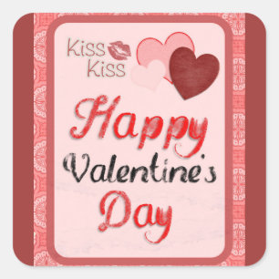 Adesivo Quadrado Feliz dia de os namorados Kiss Kiss
