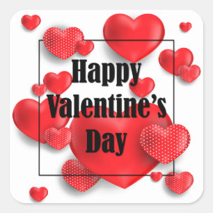 Adesivo Quadrado Feliz dia de os namorados Red Love Hearts Feriad