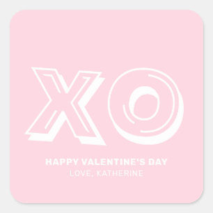 Adesivo Quadrado Feliz dia de os namorados XO rosa moderno personal