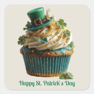 Adesivo Quadrado Feliz Dia de São Patrício Cupcake Sortudo