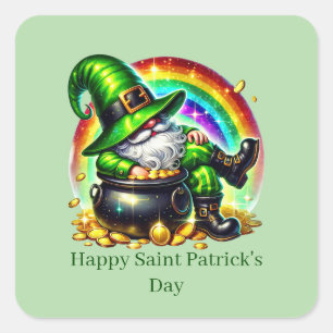Adesivo Quadrado Feliz Dia de São Patrício leprechaun personalizáve