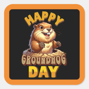 Adesivo Quadrado Feliz Dia do Groundhog Fevereiro