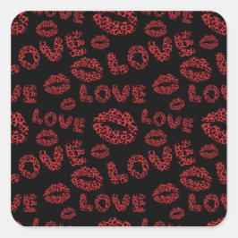 Adesivo Quadrado Feliz Dia dos Namorados Amor Elegante Vermelho e P