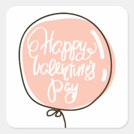 Adesivo Quadrado Feliz dia dos namorados. Balão rosa bonito. Modern