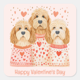 Adesivo Quadrado Feliz Dia dos Namorados Cachorros Dourados