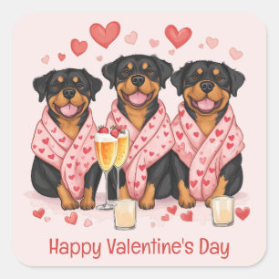 Adesivo Quadrado Feliz Dia dos Namorados Cães Rottweiler