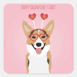 Adesivo Quadrado Feliz Dia dos Namorados Cão de Corgi