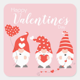Adesivo Quadrado Feliz Dia dos Namorados Gnomos Vermelho Rosa