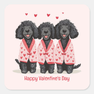 Adesivo Quadrado Feliz Dia dos Namorados Poodles Padrão Pretos