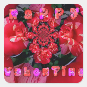 Adesivo Quadrado Feliz Dia dos Namorados Rosas Infinitas Vermelhas