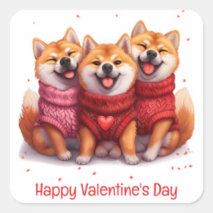 Adesivo Quadrado Feliz Dia dos Namorados Shiba Inu Cães