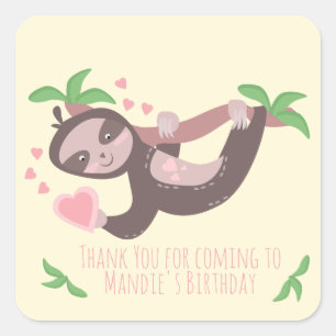 Adesivo Quadrado Feliz Dia dos Namorados Sloth Hearts Aniversário