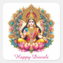 Adesivo Quadrado Feliz Diwali Deusa Lakshmi Festival de Luz