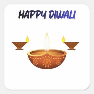 Adesivo Quadrado Feliz Diwali Lâmpada de Óleo Tradicional Festival