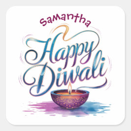 Adesivo Quadrado Feliz Diwali personalizável branco