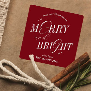 Adesivo Quadrado Feliz e Bright Red Elegante Script Moderno Natal
