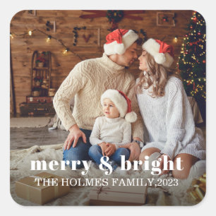 Adesivo Quadrado Feliz e Brilho Foto da família de Natal moderna