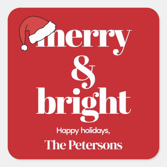 Adesivo Quadrado Feliz e Brilho | Natal Vermelho Moderno (Frente)