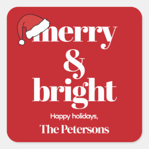 Adesivo Quadrado Feliz e Brilho   Natal Vermelho Moderno
