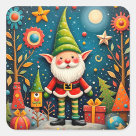 Adesivo Quadrado Feliz elfo de feriado