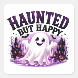 Adesivo Quadrado 🎃 Feliz Fantasma Assombrado Dito de Halloween 👻