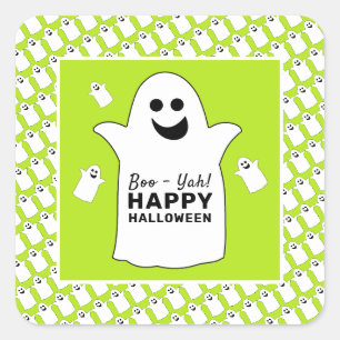 Adesivo Quadrado Feliz Fantasma, Festa de Halloween Verde
