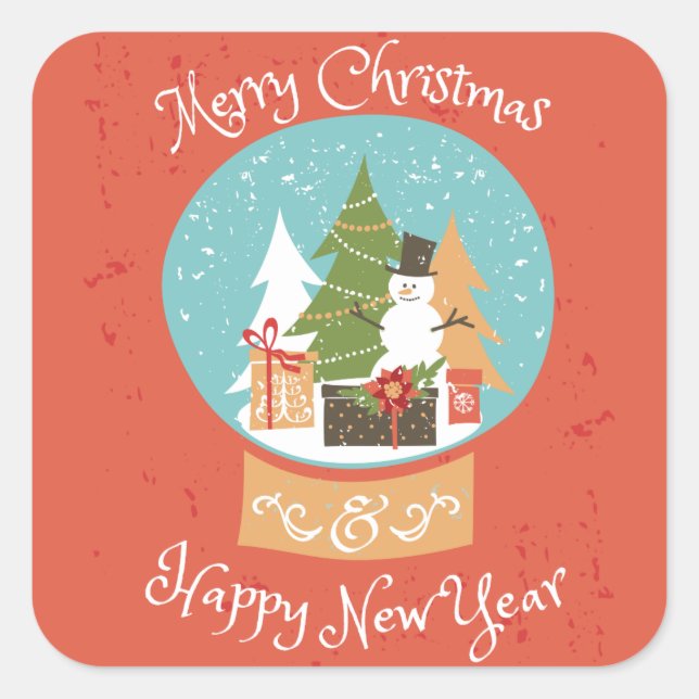 Adesivo Quadrado Feliz Feliz ano novo de Natal (Frente)