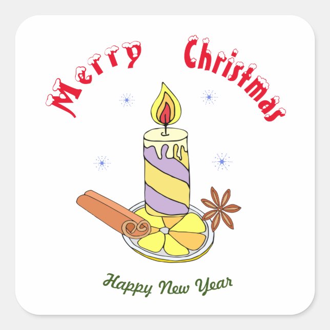 Adesivo Quadrado Feliz Feliz ano novo de natal (Frente)