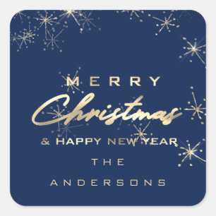 Adesivo Quadrado Feliz Feliz ano novo de Natal Estrelas Marinho Spa