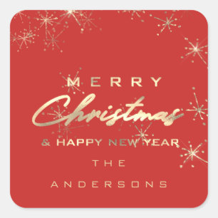 Adesivo Quadrado Feliz Feliz ano novo de Natal Estrelas Red Spark