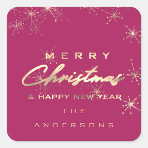 Adesivo Quadrado Feliz Feliz ano novo de Natal Stars Pink Spark