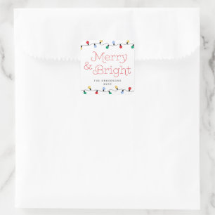 Adesivo Quadrado Feliz Festiva e Luzes de Natal Coloridas Brilhante