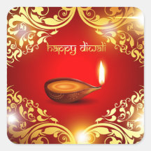 Feliz Festival Diwali Diya Dourado Vermelho Claro