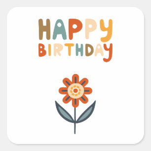 Adesivo Quadrado Feliz flor de aniversário