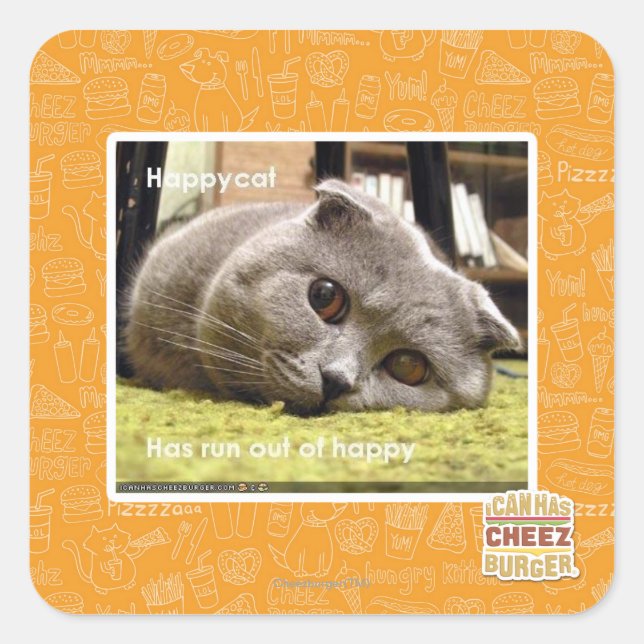 Adesivo Quadrado Feliz gato, fora de felicidade (Frente)