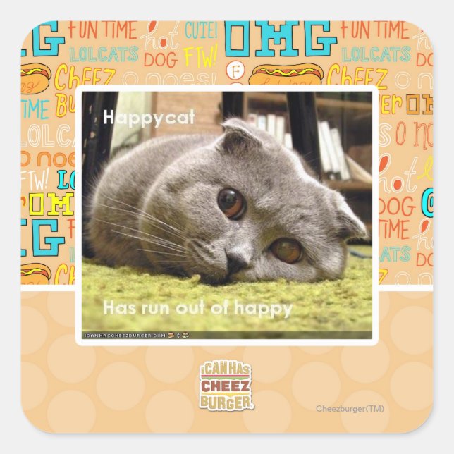 Adesivo Quadrado Feliz gato, fora de felicidade (Frente)