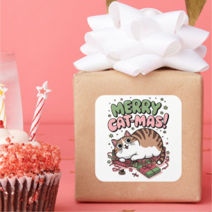 Adesivo Quadrado Feliz Gato-Mama! Pau Quadrado de Gato de Natal Bon