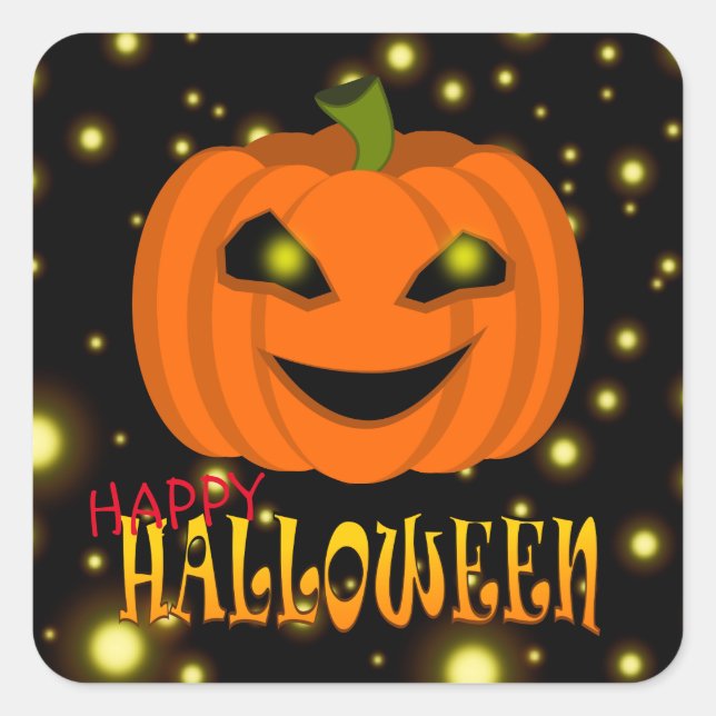 Adesivo Quadrado Feliz Halloween Abóbora Com Faíscas (Frente)