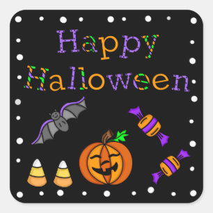 Adesivo Quadrado Feliz Halloween Bat Pumpkin Candy Corn