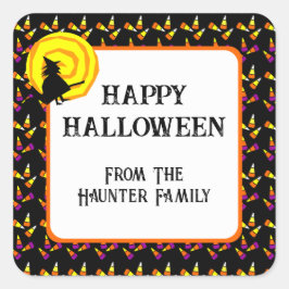 Adesivo Quadrado Feliz Halloween - Bruxa Bonita - Padrão de Milho D