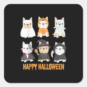 Adesivo Quadrado Feliz Halloween Cães Cachorros Fofos e Garotas